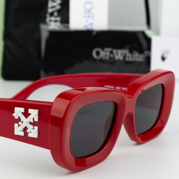 BRAND NEW Off-White CARRARA 507 Red Dark Grey Unisex Rectangular Sunglasses - Picture 4 of 10